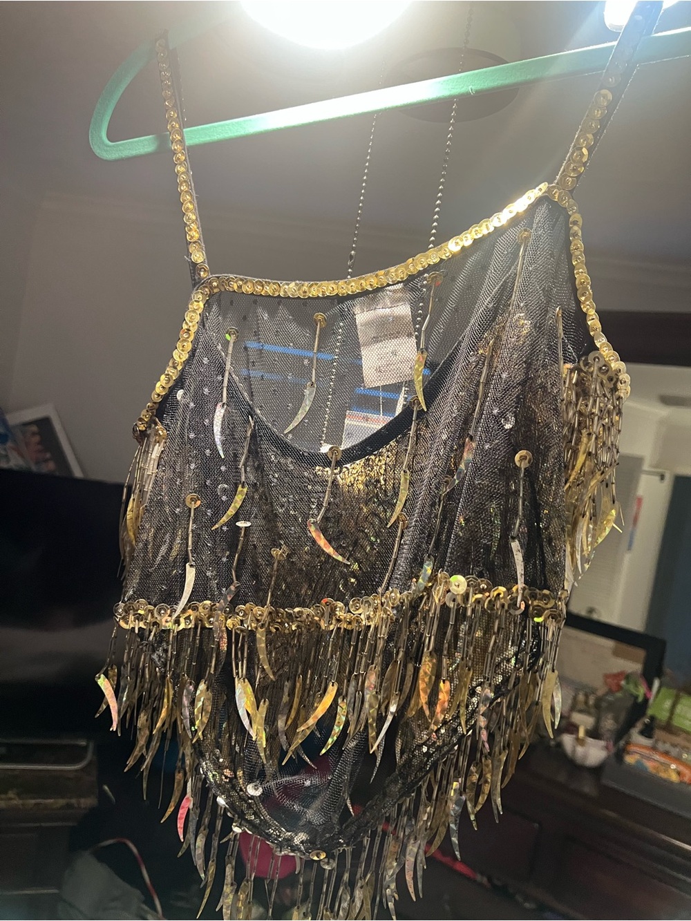 bebe VINTAGE Gold/Silver Holographic Sequin Fringe Crop Top NEVER WORN!! - Picture 3 of 10